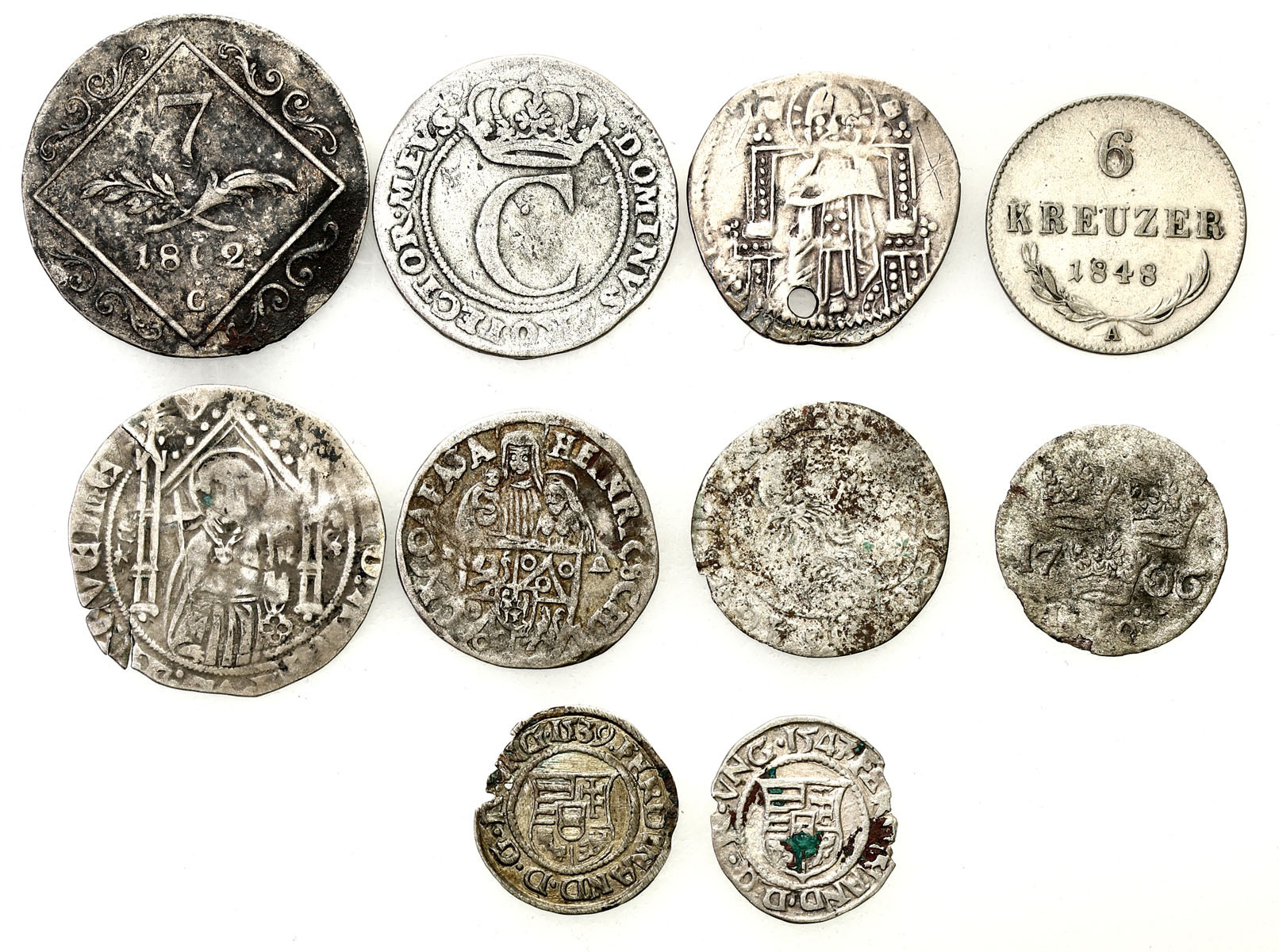 Świat - Węgry, Austria, Włochy, Szwecja, Niemcy, zestaw 10 monet srebrnych